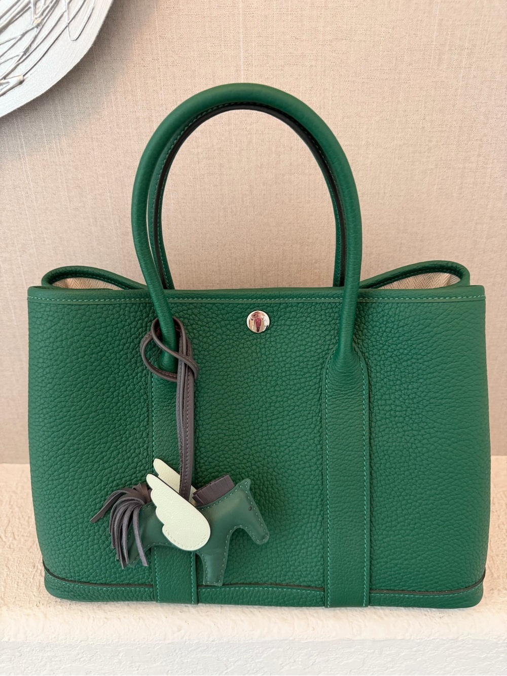 Hermes garden party 30 bag in green and matching Pegasus nwt